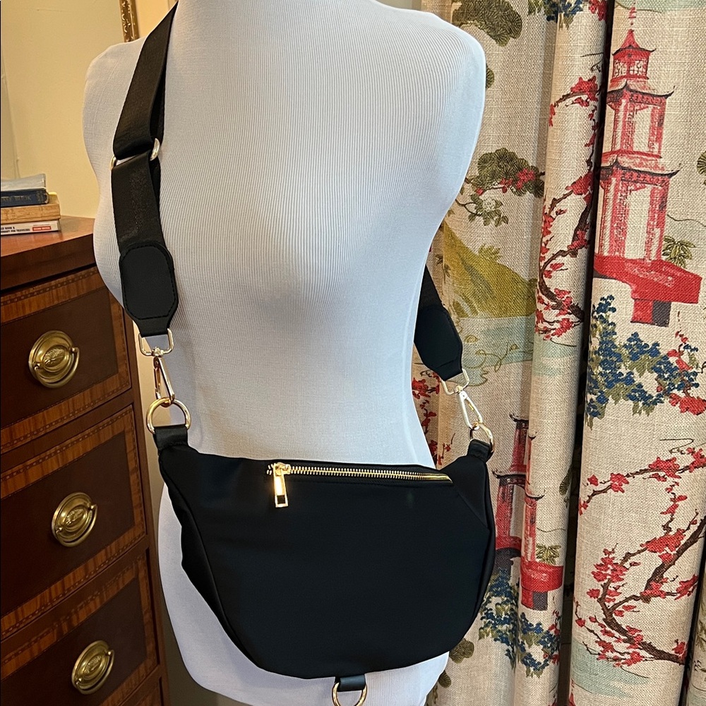 NWOT Black Crossbody Bag with Gold Accents